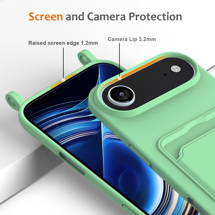 For iPhone Air Integrated Card Bag Solid Color Liquid Silicone Phone Case with Lanyard