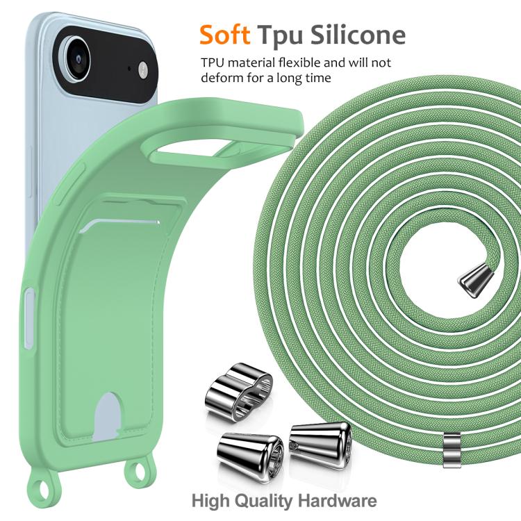 For iPhone Air Integrated Card Bag Solid Color Liquid Silicone Phone Case with Lanyard