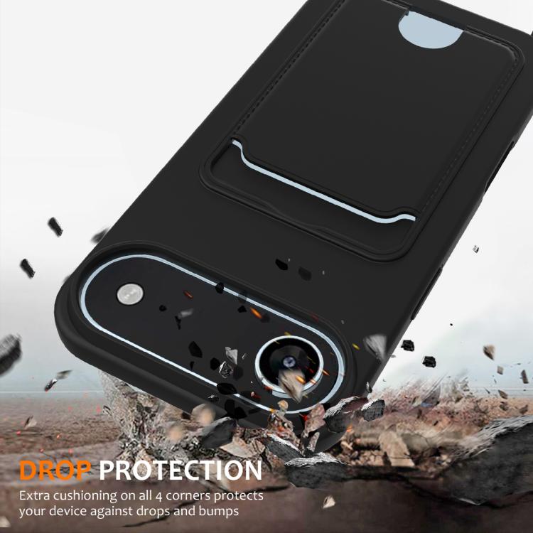 For iPhone Air Integrated Card Bag Solid Color Liquid Silicone Phone Case with Lanyard