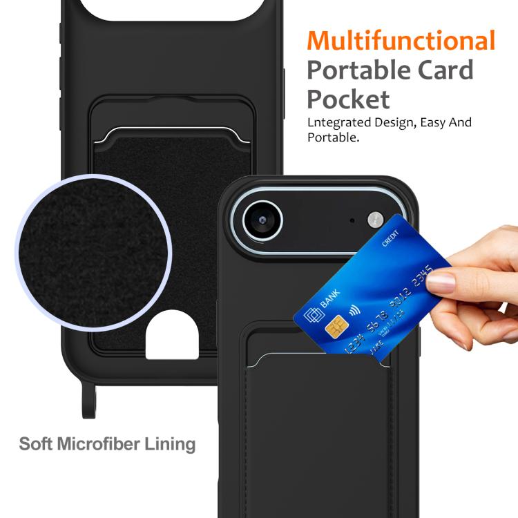 For iPhone Air Integrated Card Bag Solid Color Liquid Silicone Phone Case with Lanyard