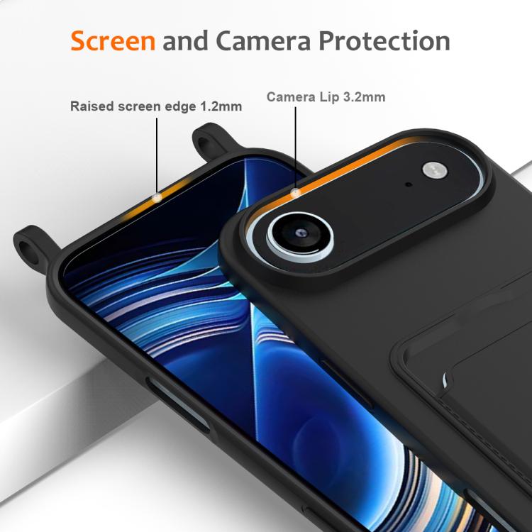 For iPhone Air Integrated Card Bag Solid Color Liquid Silicone Phone Case with Lanyard