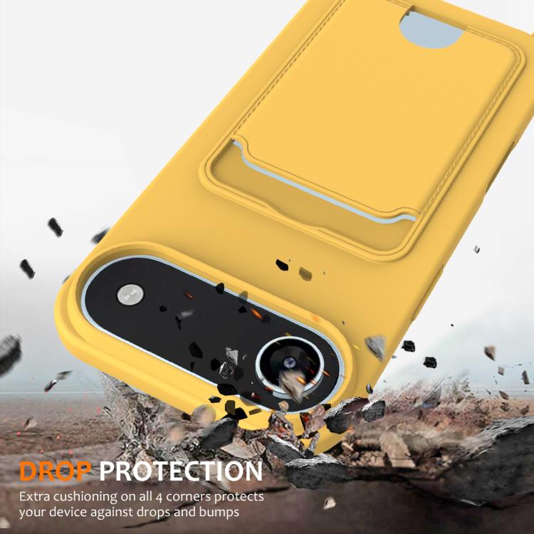 For iPhone Air Integrated Card Bag Solid Color Liquid Silicone Phone Case with Lanyard