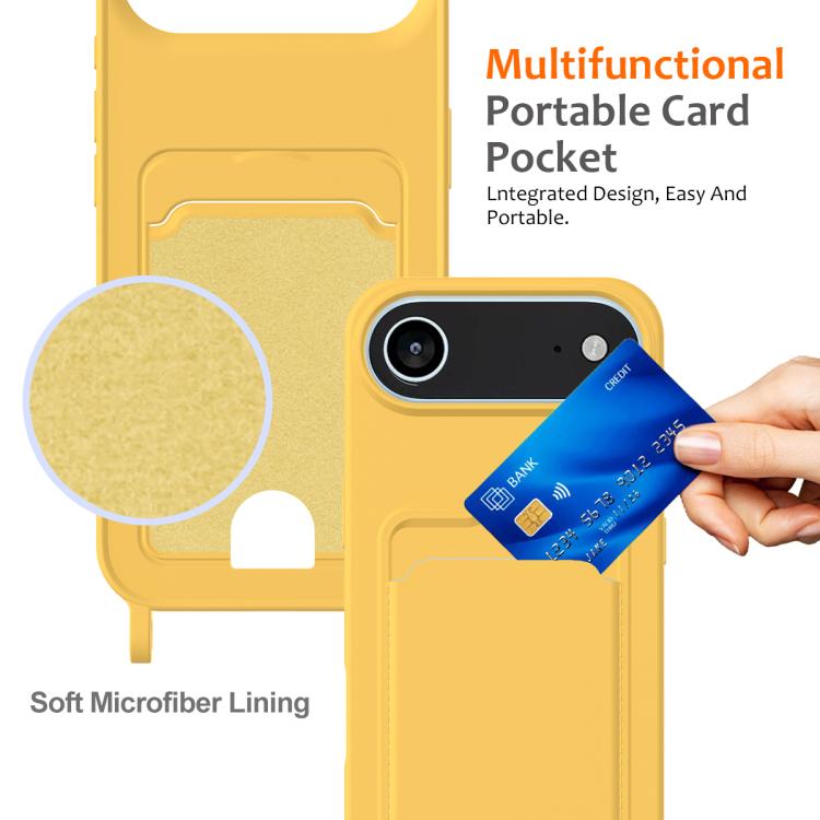For iPhone Air Integrated Card Bag Solid Color Liquid Silicone Phone Case with Lanyard