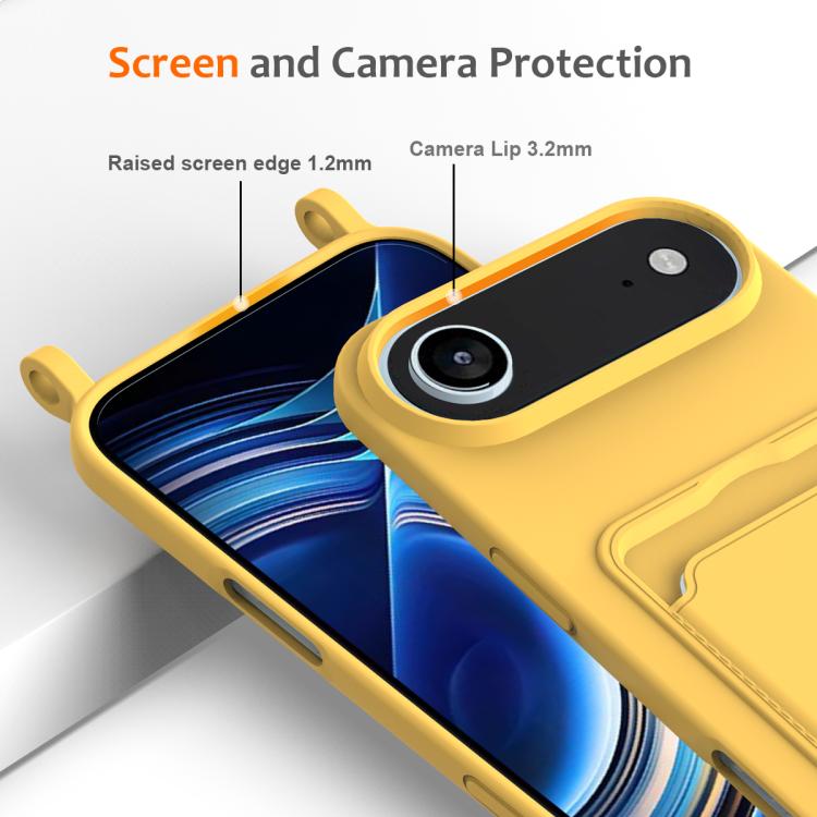For iPhone Air Integrated Card Bag Solid Color Liquid Silicone Phone Case with Lanyard
