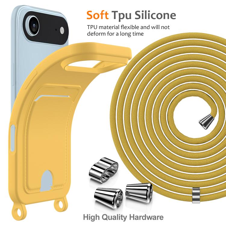 For iPhone Air Integrated Card Bag Solid Color Liquid Silicone Phone Case with Lanyard