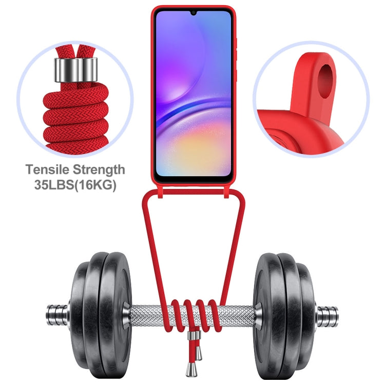 For Samsung Galaxy A05 Integrated Card Bag Solid Color Liquid Silicone Phone Case with Lanyard