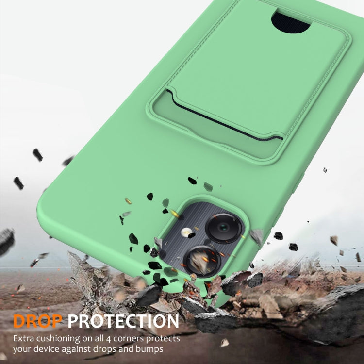 For Samsung Galaxy A05 Integrated Card Bag Solid Color Liquid Silicone Phone Case with Lanyard