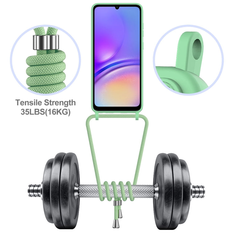 For Samsung Galaxy A05 Integrated Card Bag Solid Color Liquid Silicone Phone Case with Lanyard