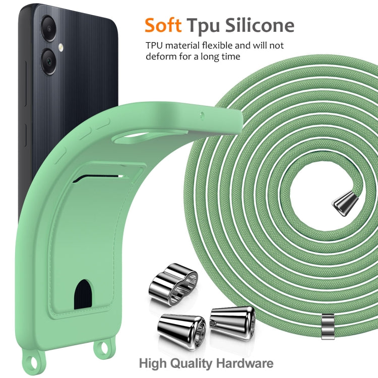 For Samsung Galaxy A05 Integrated Card Bag Solid Color Liquid Silicone Phone Case with Lanyard
