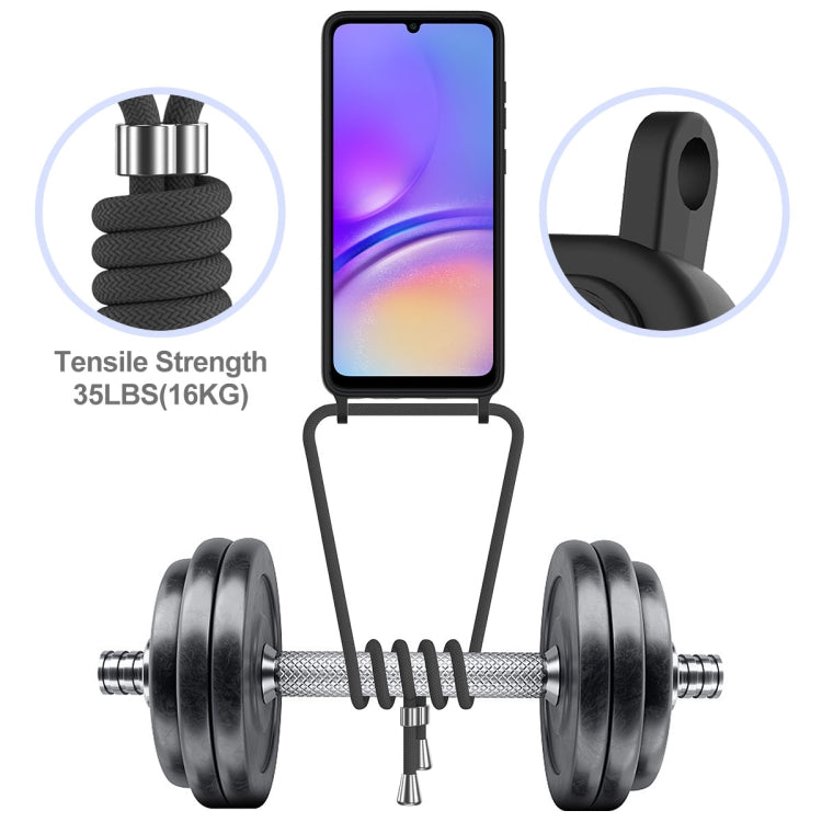 For Samsung Galaxy A05 Integrated Card Bag Solid Color Liquid Silicone Phone Case with Lanyard
