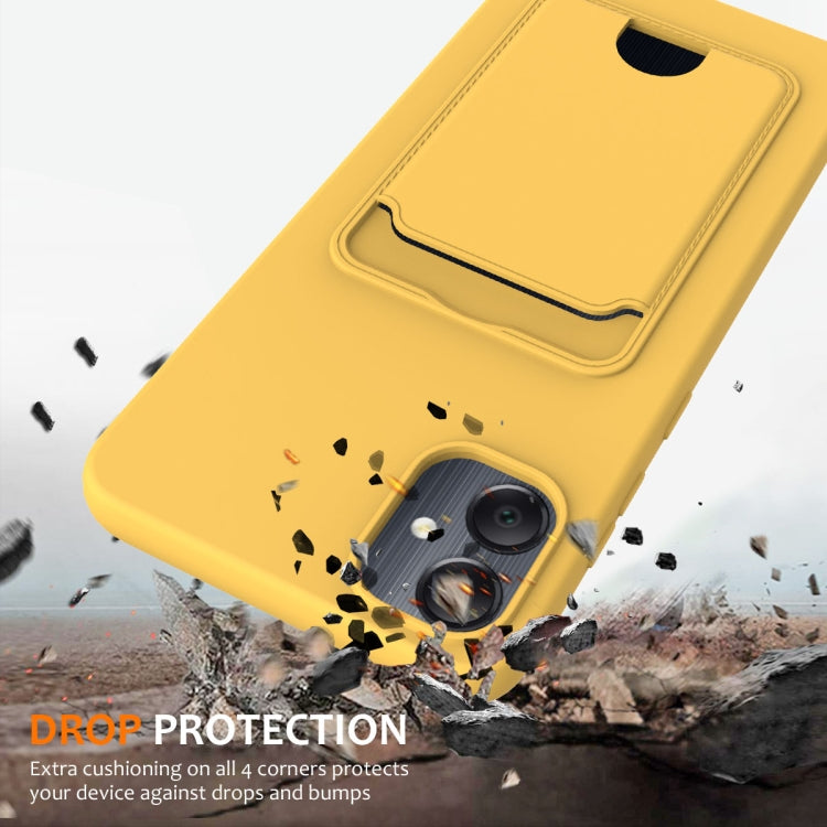 For Samsung Galaxy A05 Integrated Card Bag Solid Color Liquid Silicone Phone Case with Lanyard