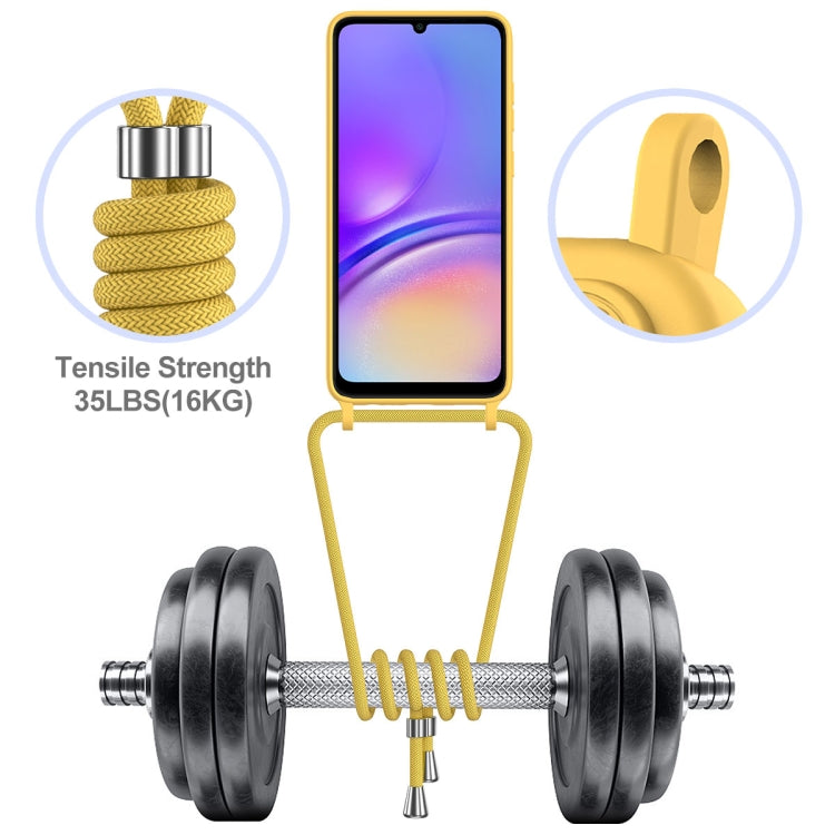 For Samsung Galaxy A05 Integrated Card Bag Solid Color Liquid Silicone Phone Case with Lanyard