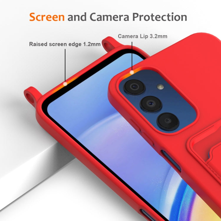 For Samsung Galaxy A05s Integrated Card Bag Solid Color Liquid Silicone Phone Case with Lanyard