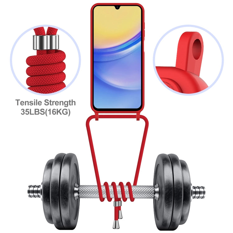 For Samsung Galaxy A05s Integrated Card Bag Solid Color Liquid Silicone Phone Case with Lanyard