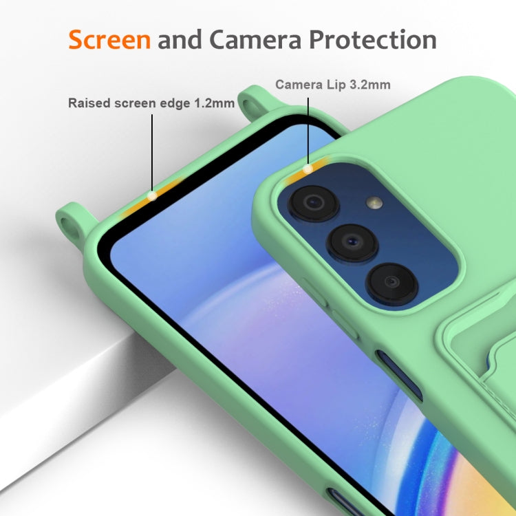 For Samsung Galaxy A05s Integrated Card Bag Solid Color Liquid Silicone Phone Case with Lanyard
