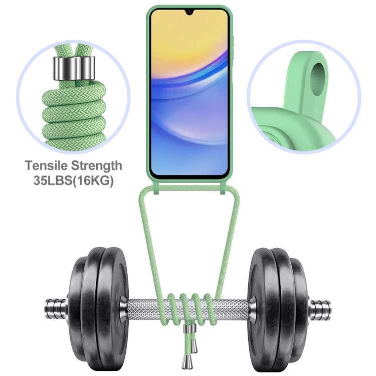For Samsung Galaxy A05s Integrated Card Bag Solid Color Liquid Silicone Phone Case with Lanyard