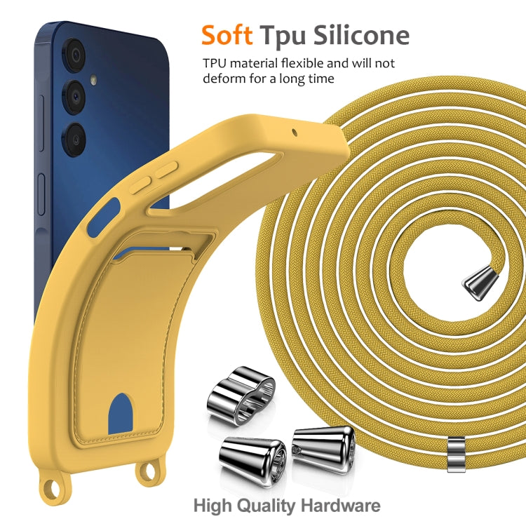 For Samsung Galaxy A05s Integrated Card Bag Solid Color Liquid Silicone Phone Case with Lanyard