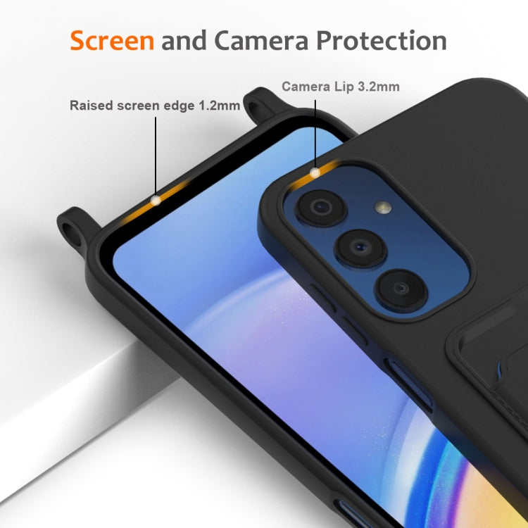 For Samsung Galaxy A24 4G Integrated Card Bag Solid Color Liquid Silicone Phone Case with Lanyard