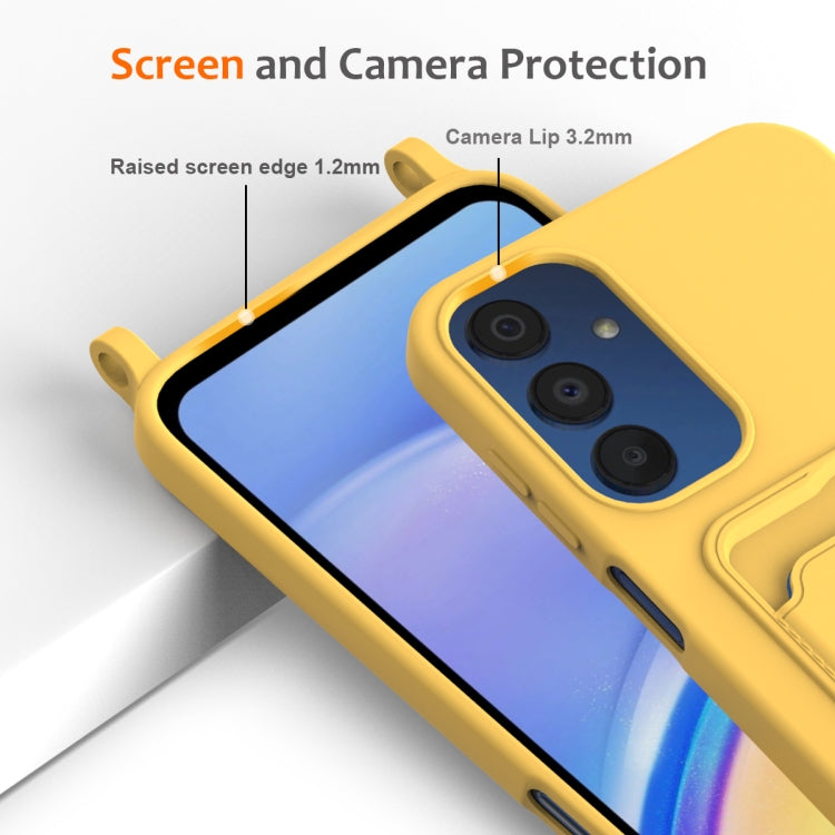 For Samsung Galaxy A24 4G Integrated Card Bag Solid Color Liquid Silicone Phone Case with Lanyard
