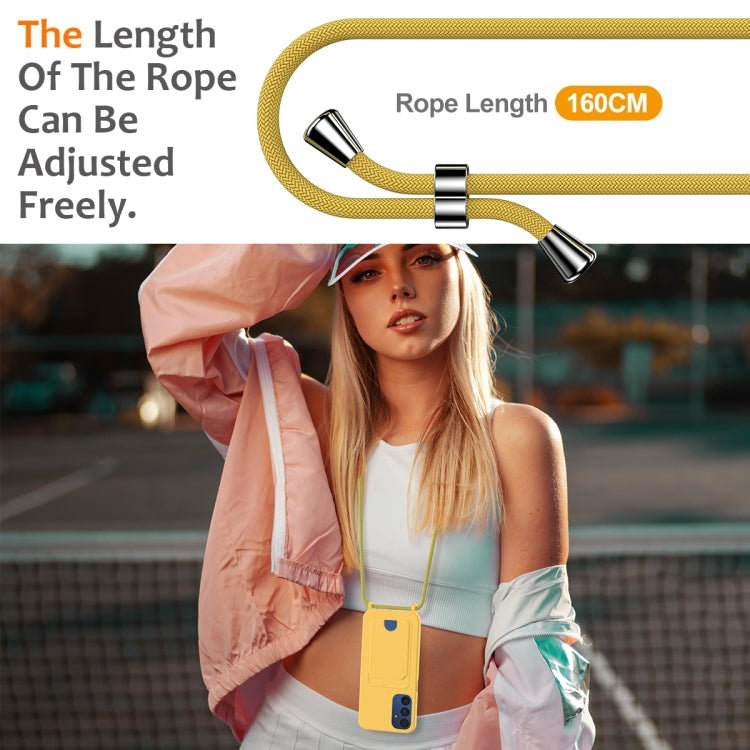 For Samsung Galaxy A24 4G Integrated Card Bag Solid Color Liquid Silicone Phone Case with Lanyard