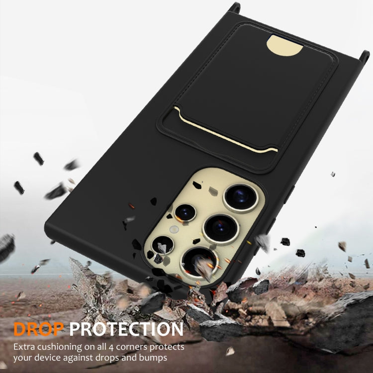 For Samsung Galaxy S23 Ultra 5G Integrated Card Bag Solid Color Liquid Silicone Phone Case with Lanyard