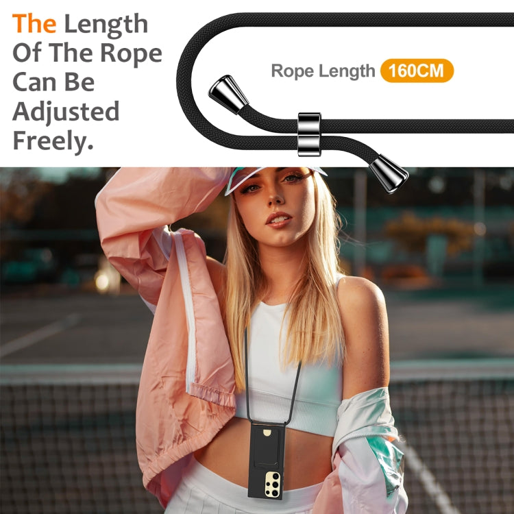 For Samsung Galaxy S23 Ultra 5G Integrated Card Bag Solid Color Liquid Silicone Phone Case with Lanyard