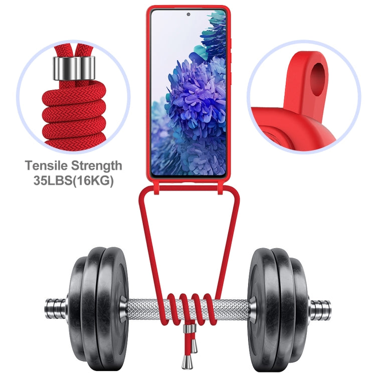 For Samsung Galaxy S20 FE Integrated Card Bag Solid Color Liquid Silicone Phone Case with Lanyard