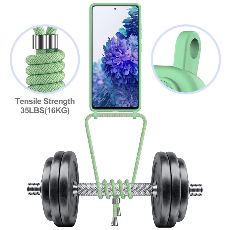For Samsung Galaxy S20 FE Integrated Card Bag Solid Color Liquid Silicone Phone Case with Lanyard