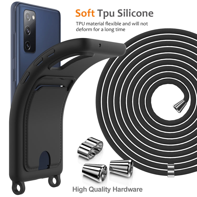 For Samsung Galaxy S20 FE Integrated Card Bag Solid Color Liquid Silicone Phone Case with Lanyard