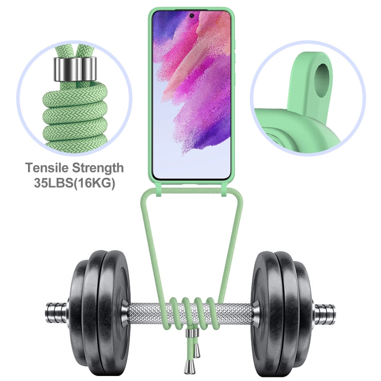 For Samsung Galaxy S21 FE 5G Integrated Card Bag Solid Color Liquid Silicone Phone Case with Lanyard