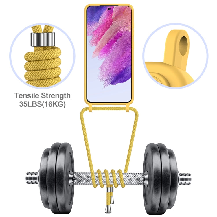 For Samsung Galaxy S21 FE 5G Integrated Card Bag Solid Color Liquid Silicone Phone Case with Lanyard