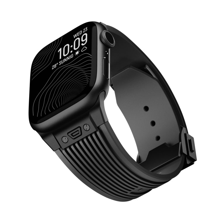 For Apple Watch Series 10 46mm Vertical Texture Black Buckle Elastic Silicone Watch Band