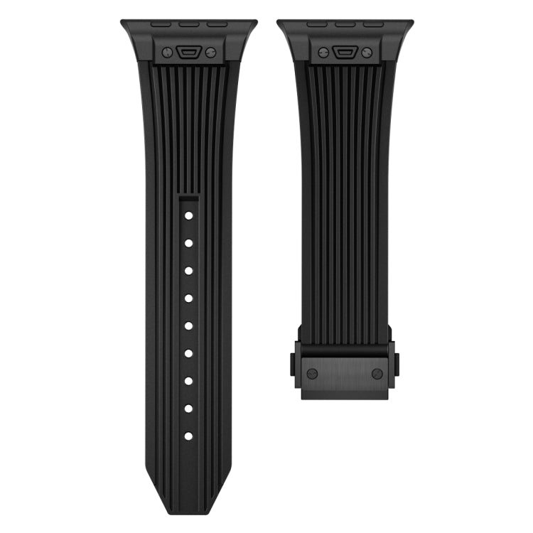 For Apple Watch Series 10 46mm Vertical Texture Black Buckle Elastic Silicone Watch Band