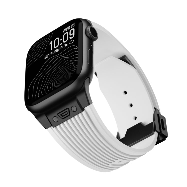 For Apple Watch Series 10 46mm Vertical Texture Black Buckle Elastic Silicone Watch Band