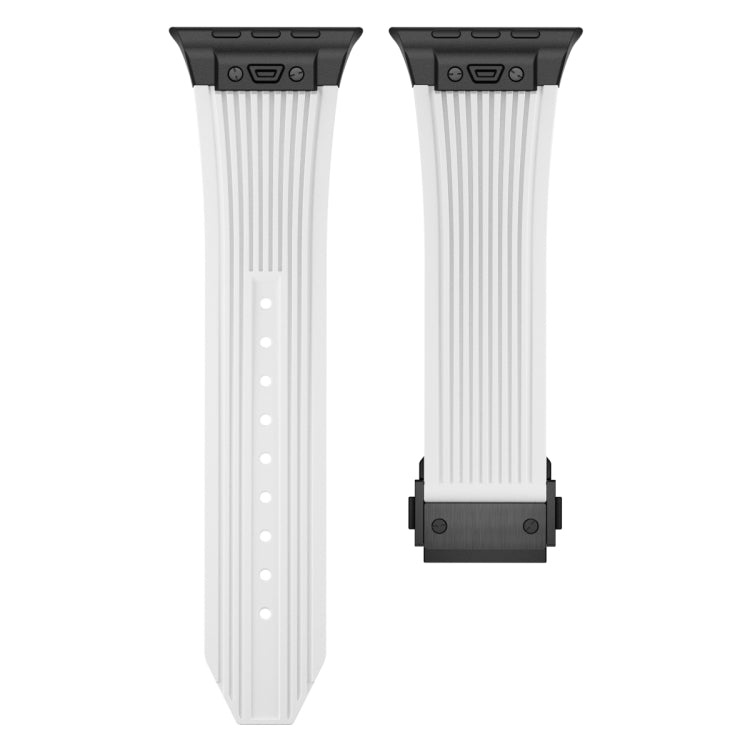 For Apple Watch Series 10 46mm Vertical Texture Black Buckle Elastic Silicone Watch Band