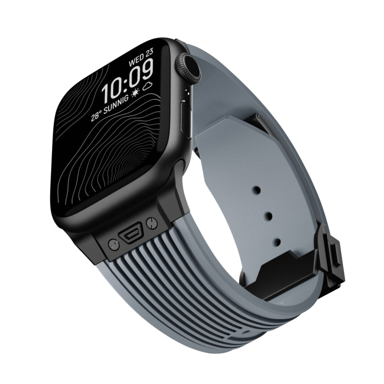 For Apple Watch Series 10 46mm Vertical Texture Black Buckle Elastic Silicone Watch Band