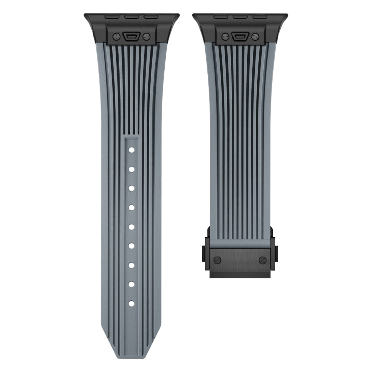 For Apple Watch Series 10 46mm Vertical Texture Black Buckle Elastic Silicone Watch Band