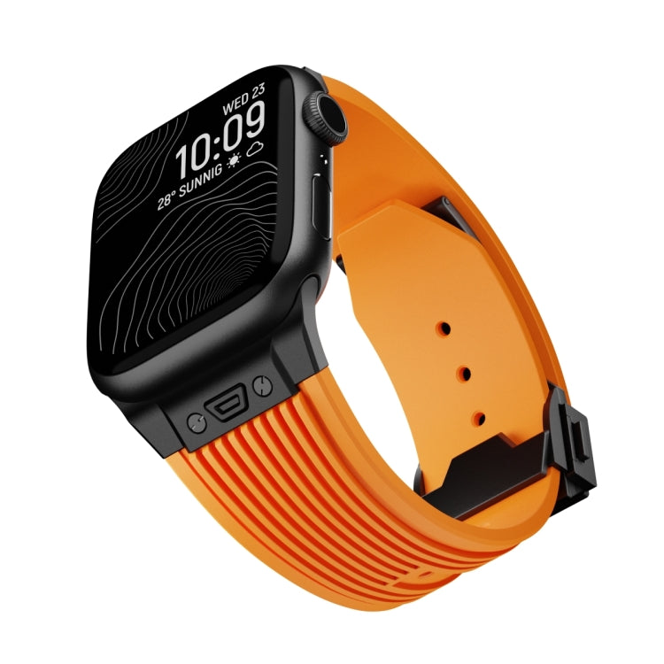 For Apple Watch Series 10 46mm Vertical Texture Black Buckle Elastic Silicone Watch Band