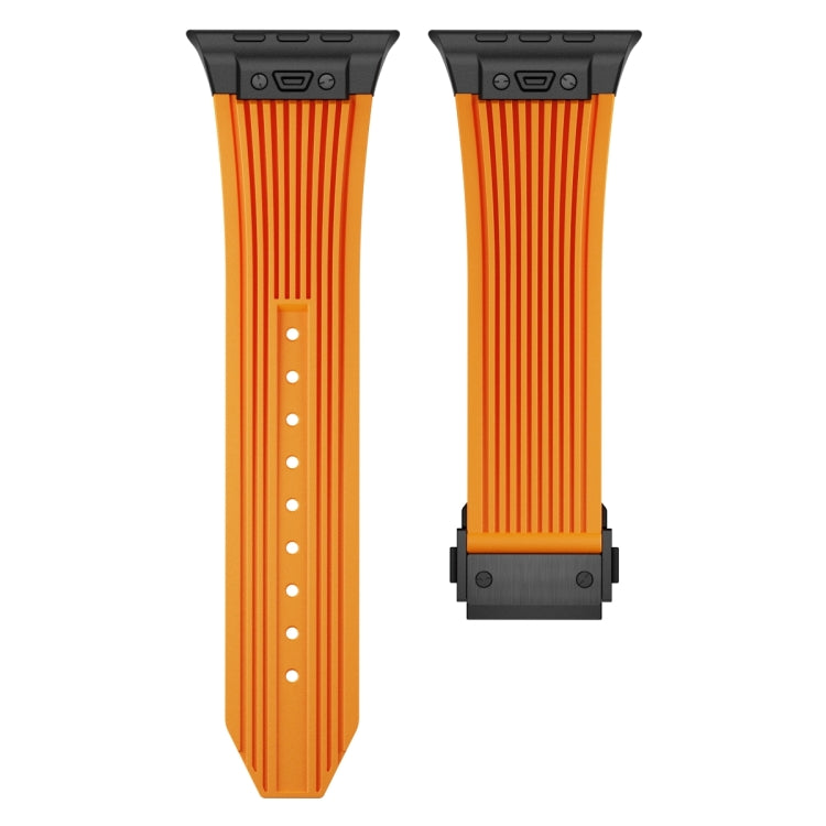 For Apple Watch Series 10 46mm Vertical Texture Black Buckle Elastic Silicone Watch Band