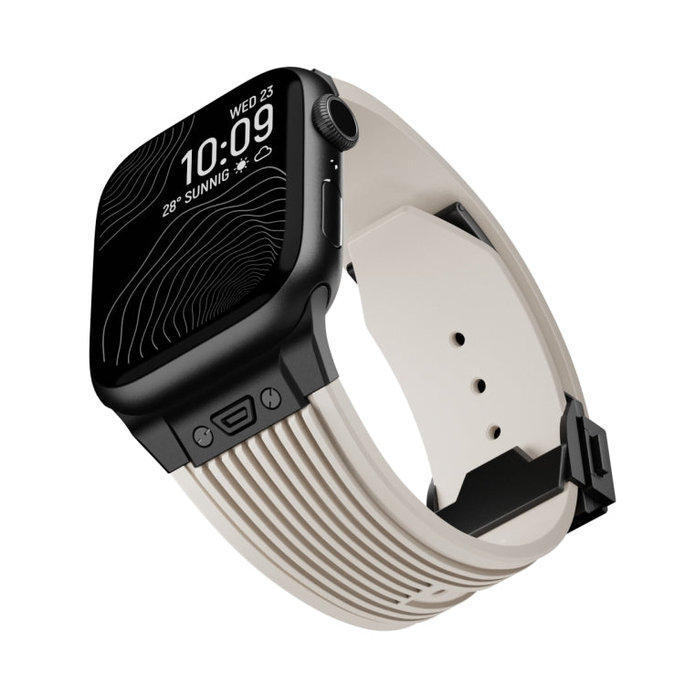 For Apple Watch Series 10 46mm Vertical Texture Black Buckle Elastic Silicone Watch Band