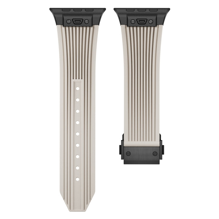 For Apple Watch Series 10 46mm Vertical Texture Black Buckle Elastic Silicone Watch Band