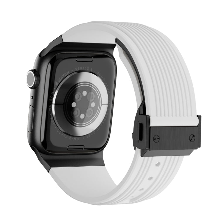 For Apple Watch Series 10 42mm Vertical Texture Black Buckle Elastic Silicone Watch Band