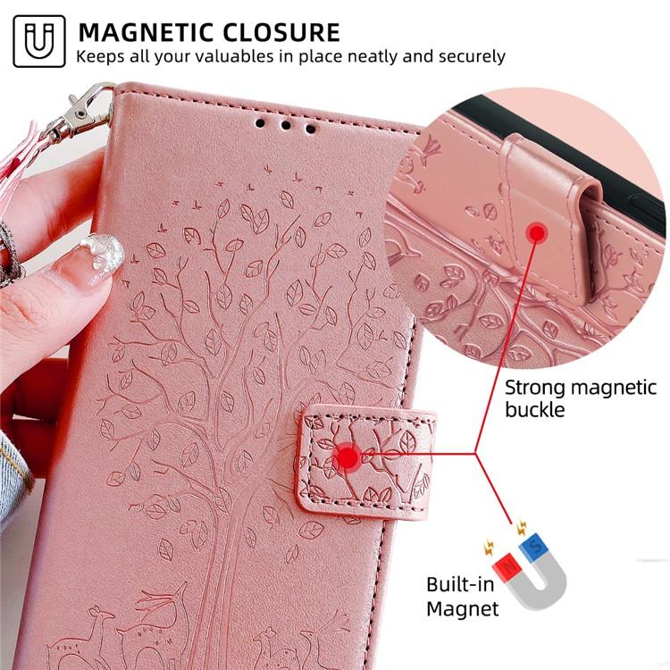 For OPPO A6x 4G Global Tree & Deer Embossed Leather Phone Case