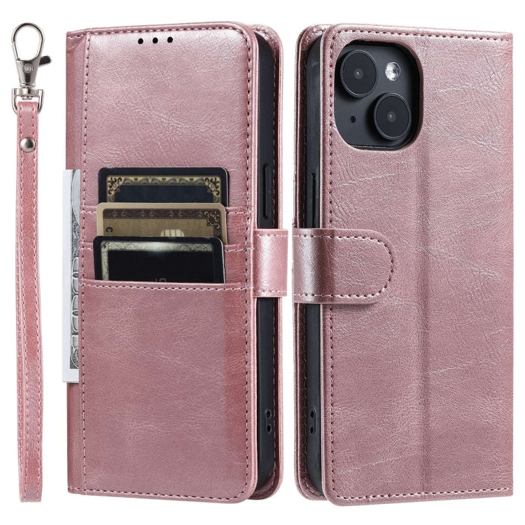 For iPhone 15 Plus Simple 6-Card Wallet Leather Phone Case
