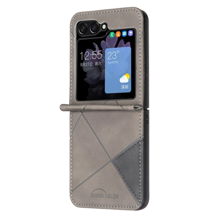 For Samsung Galaxy Z Flip5 Rhombus Texture PU + PC Shockproof Phone Case
