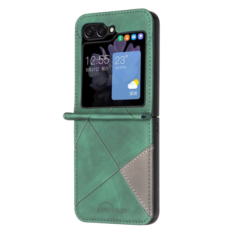 For Samsung Galaxy Z Flip5 Rhombus Texture PU + PC Shockproof Phone Case