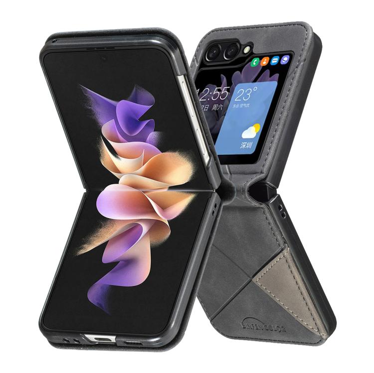 For Samsung Galaxy Z Flip7 Rhombus Texture PU + PC Shockproof Phone Case