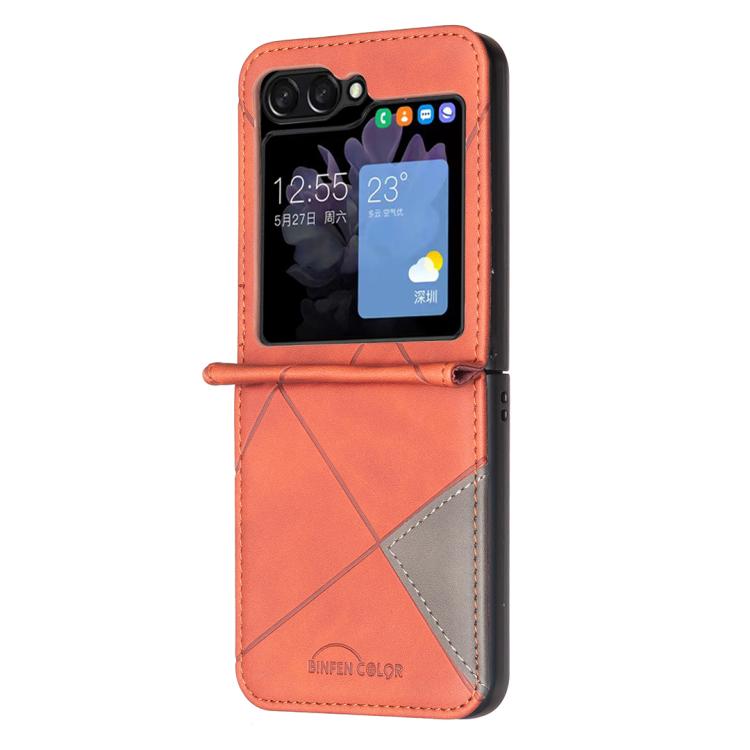 For Samsung Galaxy Z Flip7 Rhombus Texture PU + PC Shockproof Phone Case