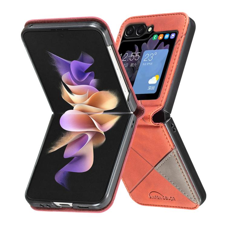 For Samsung Galaxy Z Flip7 Rhombus Texture PU + PC Shockproof Phone Case