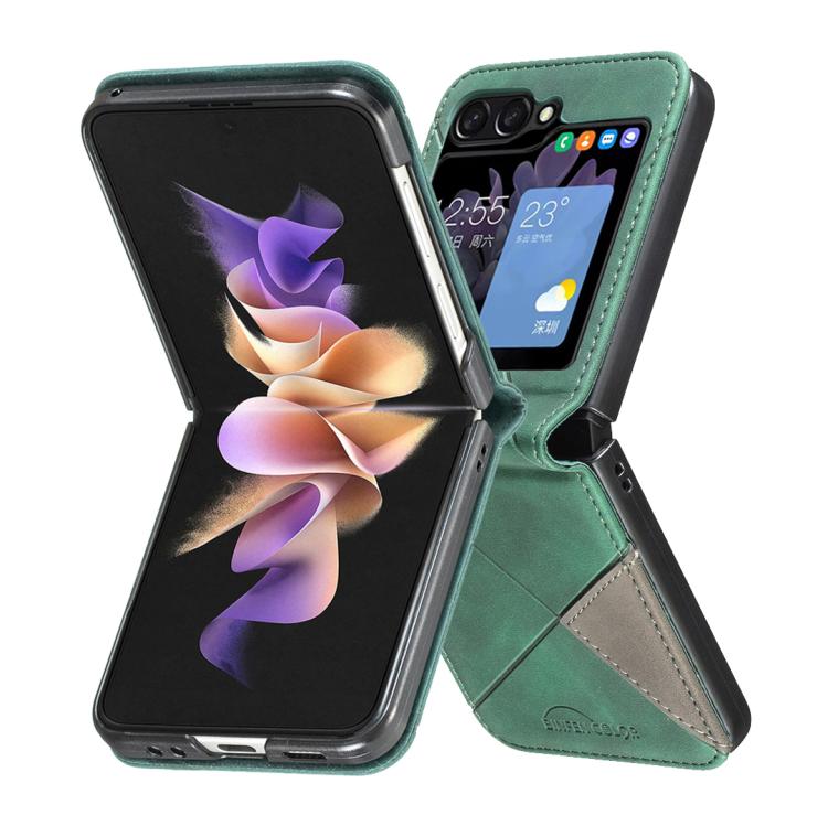 For Samsung Galaxy Z Flip7 Rhombus Texture PU + PC Shockproof Phone Case